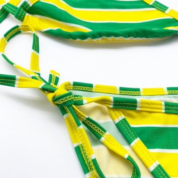 🙋🍍Classic String Bikini OS Stripes Yellow Green - Picture 2 of 3